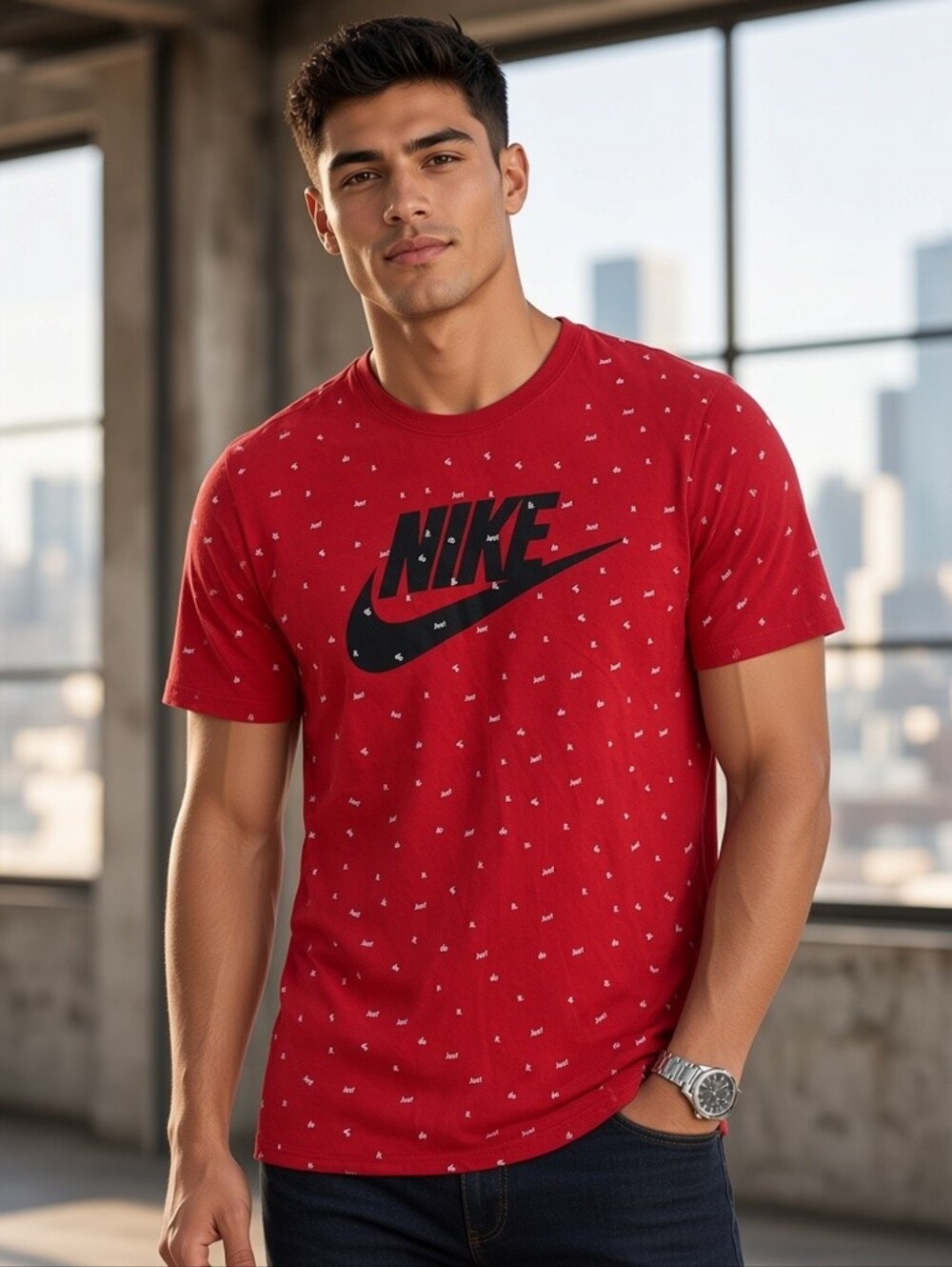 Nike Men's Athletic Cut Graphic Logo T-Shirt Size Small Red 100% Cotton